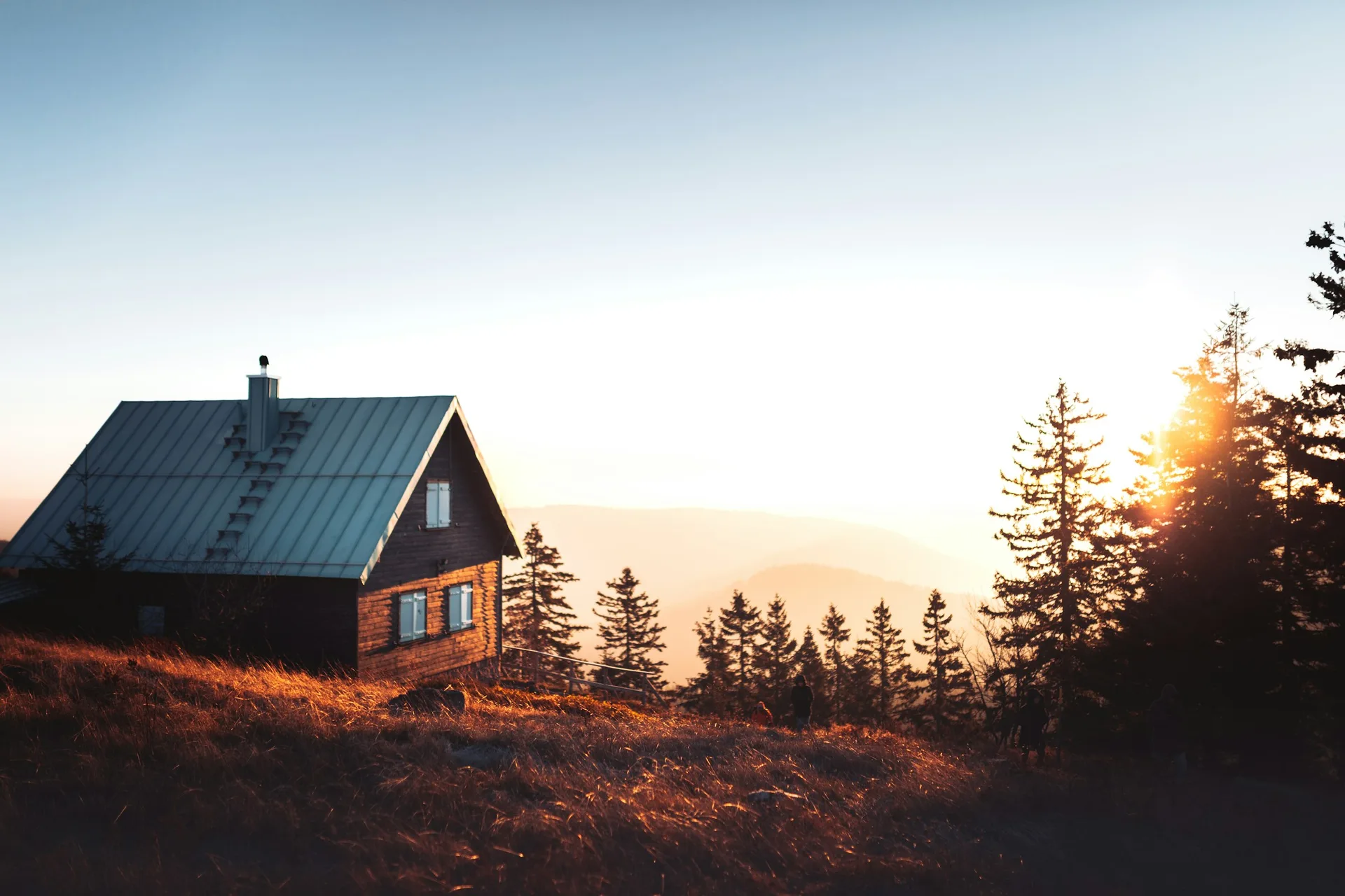 Standing seam metal roof catching the last light