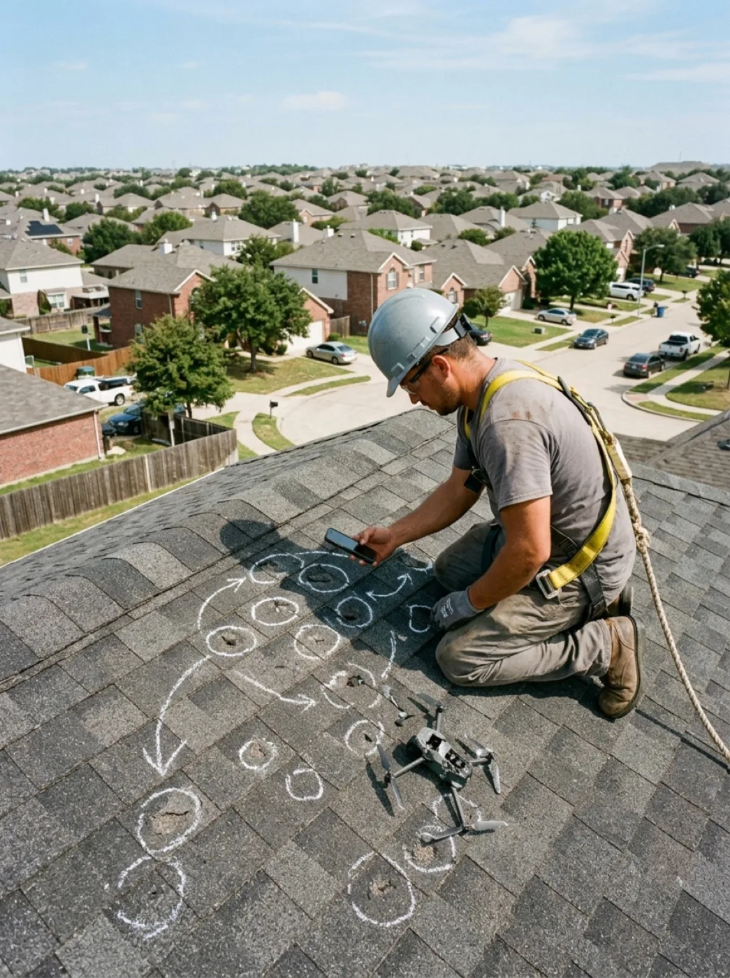 Inspector documenting roof condition during a free inspection