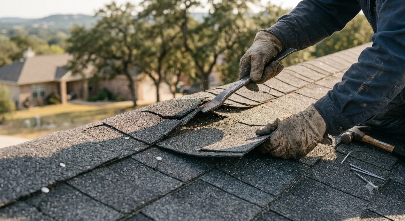 Targeted shingle repair on a damaged roof slope