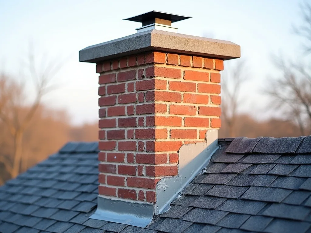 Rebuilt brick chimney standing straight against the sky