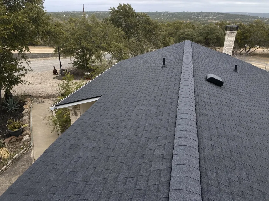 New architectural shingle roof seen from above