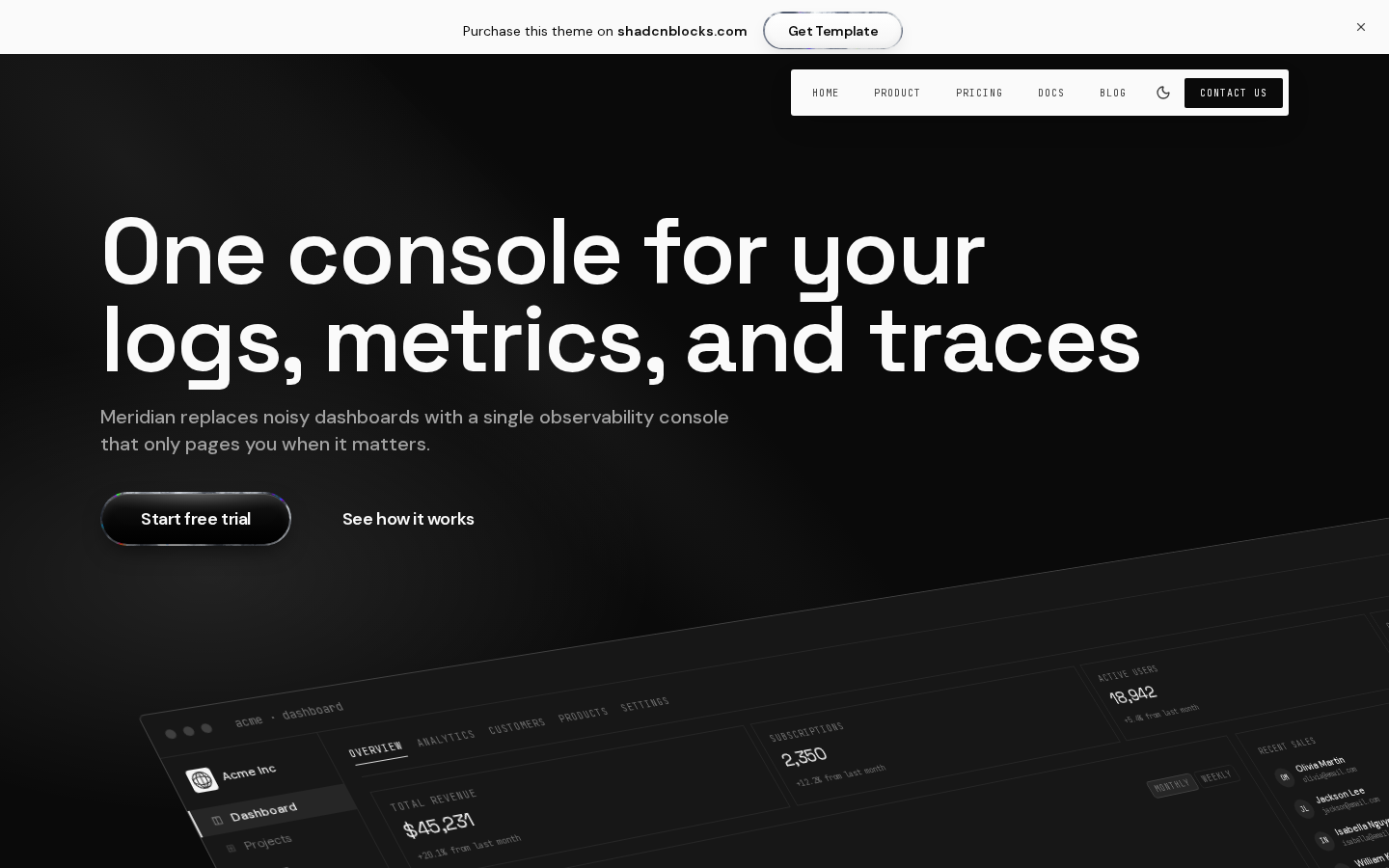 Meridian homepage preview
