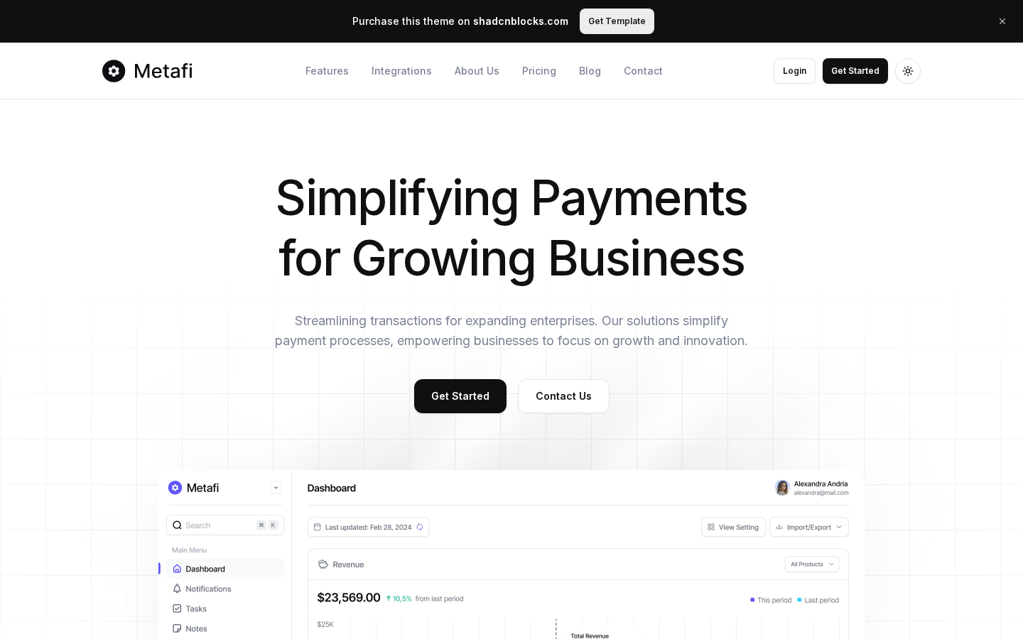 Metafi homepage preview